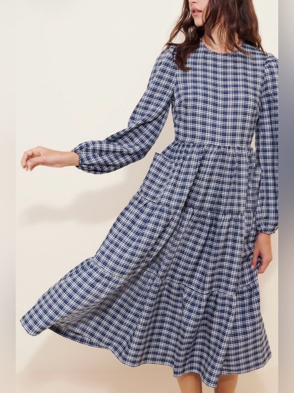 Lisa Says Gah Maxine Blue and White Plaid Tiered Midi Dress 2X
